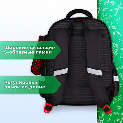 Рюкзак BRAUBERG KIDS MIND с пеналом в комплекте, 2 отделения, "Fiery Road", 40х28х18 см, 273177