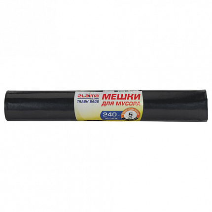 Мешки для мусора LAIMA "ULTRA", 240 л, черные, рулон 5 шт., сверхпрочные, ПСД, 120 мкм, 90х140 см, 607698