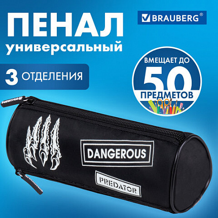 Пенал BRAUBERG, 3 отделения, нейлон, 21х7х7 см, "Острые когти", 272307