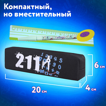 Пенал ЮНЛАНДИЯ ЮНИОР, 1 отделение, полиэстер, "Мир математики", 20х6х4 см, 273808