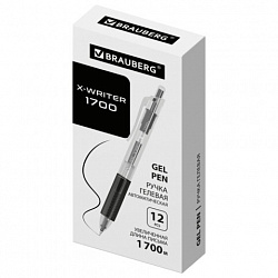 Ручка гелевая автоматическая BRAUBERG "X-WRITER 1700" УВЕЛИЧЕННАЯ ДЛИНА ПИСЬМА 1700 м, ЧЁРНАЯ, игольчатый узел 0,5 мм, линия 0,35 мм, 144472
