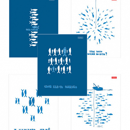 Тетрадь обложка пластик с печатью, А5, 96 л., скоба, клетка, HATBER, "Рыба моя" (микс в спайке), 090215, 96Т5В1пл