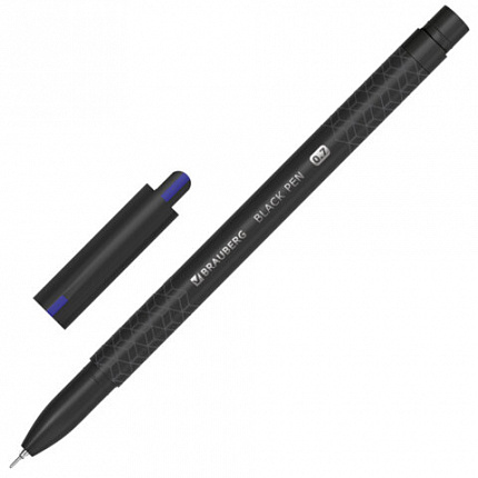 Ручка шариковая масляная BRAUBERG "BLACK PEN", СИНЯЯ, игольчатый узел 0,7 мм, линия письма 0,35 мм, 144325