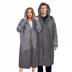 Дождевик плащ на кнопках, EVA, многоразовый прочный, чехол в комплекте, универсальный размер, серый, SHAMAANI (ШАМААНИ), 610936