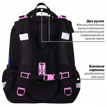 Ранец BRAUBERG LUMINOUS, 2 отделения, с брелоком, "Бриллианты", СВЕТЯЩИЙСЯ РИСУНОК, 38х29х16 см, 272070