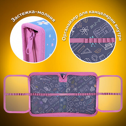 Пенал ПИФАГОР, 1 отделение 2 откидные планки, полиэстер, 20х14 см, "Yummy Cupcakes", 271512