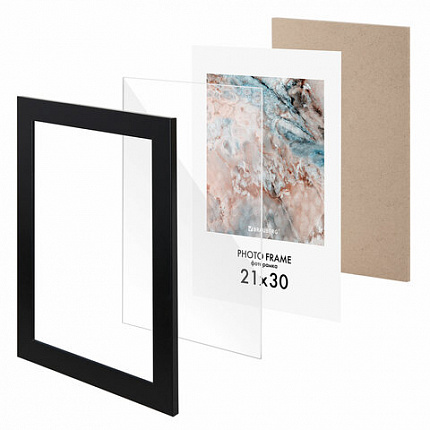 Рамка 21х30 см небьющаяся, КОМПЛЕКТ 3 шт., багет 29 мм, МДФ, BRAUBERG "Basic", черная, 391261