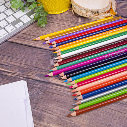 Карандаши цветные BRAUBERG PREMIUM, 24 цвета, трехгранные, грифель мягкий 3,3 мм, 181653