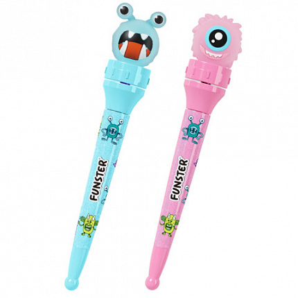 Ручка-спиннер с топпером шариковая FUNSTER "MONSTERS", СИНЯЯ, ассорти, пишущий узел 0,7 мм, линия письма 0,35 мм, 144381