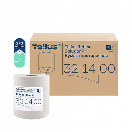Бумага протирочная с центральной вытяжкой 270 метров, Tellus/TORK Reflex (M4) 1-слойная, КОМПЛЕКТ 6 рулонов, 321400