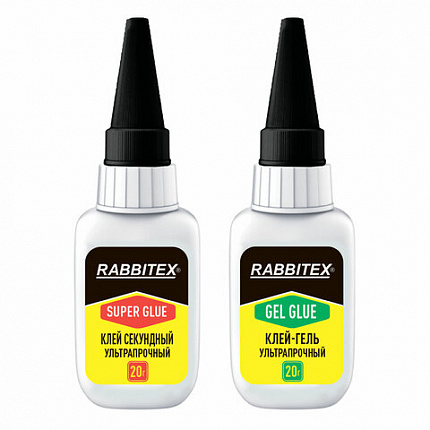 Клей-гель + суперклей секундный УЛЬТРАПРОЧНЫЙ, МАКСИМАЛЬНЫЙ ОБЪЕМ, набор 2х20 грамм, RABBITEX (РАББИТЕКС) "ДВА СЛОНА", 609806