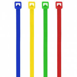 Стяжки (хомуты) нейлоновые сверхпрочные ЦВЕТНЫЕ в тубе 2,5х200 мм, КОМПЛЕКТ 200 шт., SONNEN, 607925