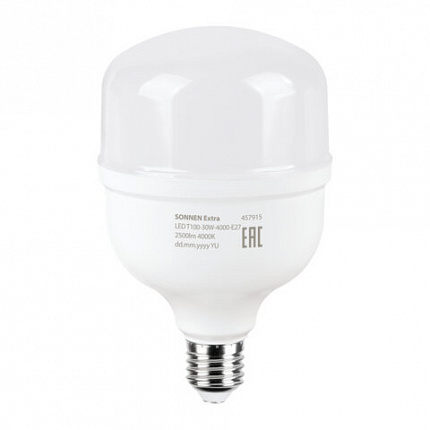 Лампа светодиодная SONNEN EXTRA, 30 (250) Вт, Е27, цилиндр, нейтральный белый, 30000 ч, LED Т100-30W-4000-Е27, 457915