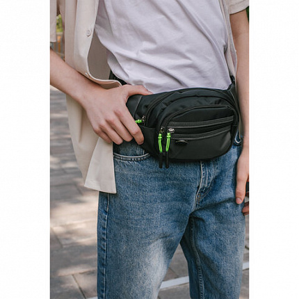 РЕЗЕРВ Сумка на пояс PROMPT, два отделения, задний карман, черная, 37х14х4,5 см, WBZ, 273928