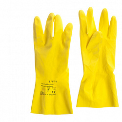 Перчатки латексные КЩС, сверхпрочные, плотные, хлопковое напыление, размер 8,5-9 L, большой, желтые, HQ Profiline, 73587