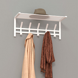 Вешалка настенная с полкой "Торонто-21", 270х670х270 мм, 5 крючков, металл, белая, ВСПТ21 Б