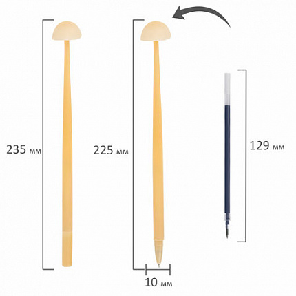 Ручка фигурная шариковая ЮНЛАНДИЯ "Гриб", силиконовый корпус, ассорти, СИНЯЯ, пишущий узел 0,7 мм, 143796