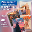 Тетрадь А5, 48 л., BRAUBERG, скоба, клетка, матовая ламинация, "Восточная девушка" (микс в спайке), 405647