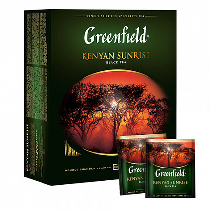 Чай GREENFIELD "Kenyan Sunrise" черный кенийский, 100 пакетиков в конвертах по 2 г, 0600-09