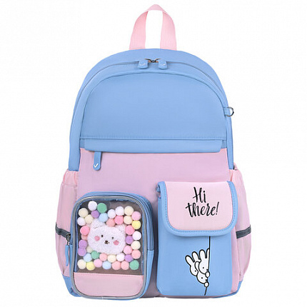 Рюкзак BRAUBERG PASTEL с термонашивками в комплекте, "Friendly bunnies", голубой, 40х29х14 см, 271423