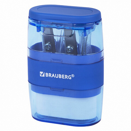 Точилка с ластиком 2 в 1 BRAUBERG "Double", 2 отверстия, яркие цвета корпуса ассорти, 271987