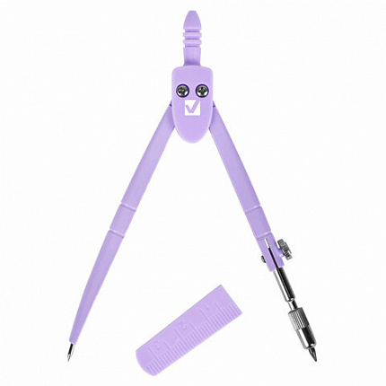 Циркуль BRAUBERG GEOMETRY, 120 мм, пастельно-фиолетовый цвет, защитный колпачок, пластиковый пенал, 210698