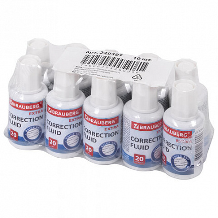 Корректирующая жидкость BRAUBERG EXTRA быстросохнущая, 20 мл, с кисточкой, 229397