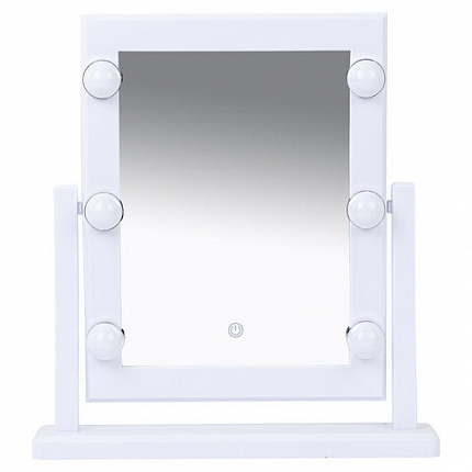 Зеркало для макияжа гримерное, 6 LED-ламп, 3 режима свечения, размер 21х29 см, работа от USB или 4хAA, цвет белый, WBZ (ВБЗ), 609334