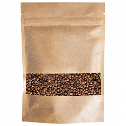 Пакеты дой-пак с замком ZIP LOCK, крафт с окном 60 мм, 200х300 + 50 мм, КОМПЛЕКТ 100 штук, 150 мкм, BRAUBERG, 700694