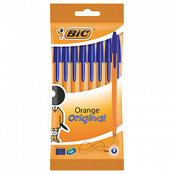 Ручки шариковые BIC "Orange Fine", НАБОР 8 шт., СИНИЕ, линия письма 0,32 мм, пакет, 919228