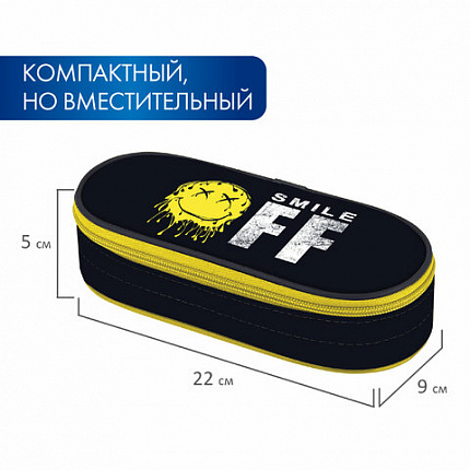 Пенал-футляр BRAUBERG, 1 отделение, органайзер, полиэстер, 22x9x5 см, "Без улыбки", 271587