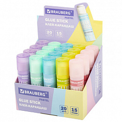 Клей-карандаш в пастельном корпусе BRAUBERG PASTEL, 15 г, PVP-основа, ассорти, 271249