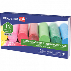 Пастель масляная художественная BRAUBERG ART CLASSIC, УТОЛЩЕННАЯ, 12 цветов, круглое сечение, 181450