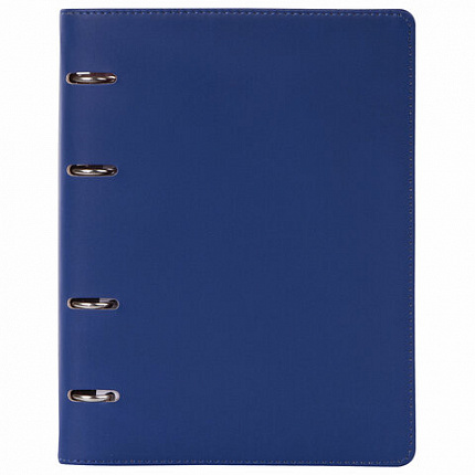 Тетрадь на кольцах А5 (180х220 мм), 120 листов, под кожу, клетка, BRAUBERG "Fusion", синий/оранжевый, 129994