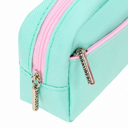 Пенал мягкий BRAUBERG PASTEL, 2 отделения, мятный, 21х9,5х5 см, 272275