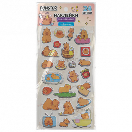 Наклейки зефирные "Капибары", 18х9,5 см, ассорти 6 видов, FUNSTER (ФАНСТЕР), 666093