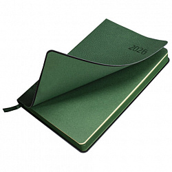 Ежедневник датированный 2026 А5 138x213 мм, BRAUBERG "Stylish", под кожу, гибкий, зеленый, 117102