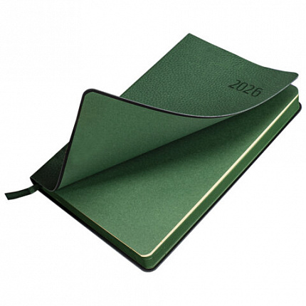 Ежедневник датированный 2026 А5 138x213 мм, BRAUBERG "Stylish", под кожу, гибкий, зеленый, 117102