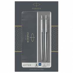 Набор PARKER "Jotter Stainless Steel CT": шариковая ручка синяя и механический карандаш, 2093256