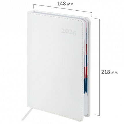 Ежедневник датированный 2026 А5 148х218 мм, GALANT "White", под кожу, белый, 117494