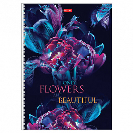 Тетрадь А4 96 л., HATBER, гребень, клетка, обложка картон, "Beautiful flowers" (микс в спайке), 086261, 96Т4В1гр