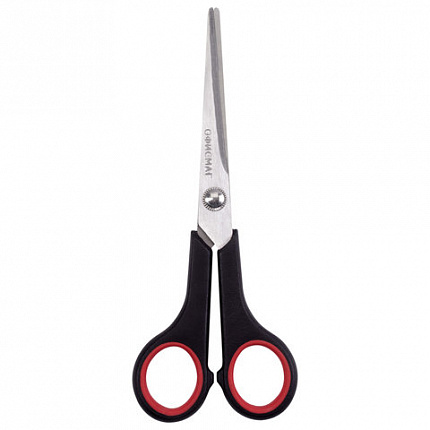 Ножницы ОФИСМАГ "Soft Grip", 165 мм, резиновые вставки, черно-красные, 3-х стороняя заточка, 236455