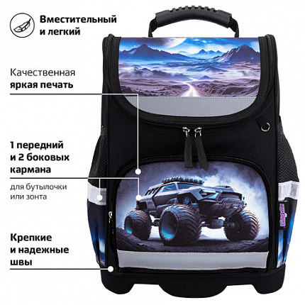 Ранец ЮНЛАНДИЯ WISE, 1 отделение, 3 кармана, устойчивое дно, Space driver, 37х29х15 см, 273163