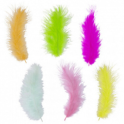 Перья декоративные страусиные, 10-12 см, 24 шт., 6 цветов, пастель, ассорти, ОСТРОВ СОКРОВИЩ, 661379