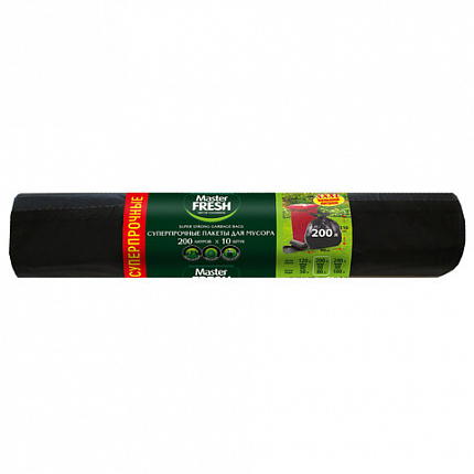 Мешки для мусора 200 л, XXXL, суперпрочные, черные, 34 мкм, 10 шт., MASTER FRESH