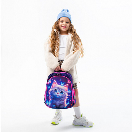 Ранец BRAUBERG KIDS STANDARD, 2 отделения, "Любознательный кот", 36х28х14 см, 273145