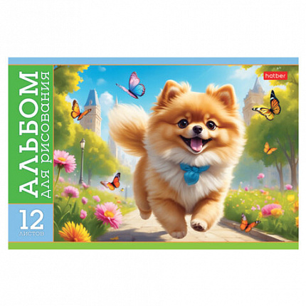 Альбом для рисования МАЛЫЙ ФОРМАТ А5 12 л., скоба, обложка картон, HTB, 205х140 мм, "Пушистые милашки" (5 видов), 091518, 12А5В