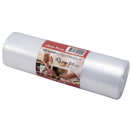 Мешок кондитерский одноразовый 45 см, КОМПЛЕКТ 100 шт. в рулоне, ПЛОТНЫЙ 90 мкм, ALEKS PARKS, А45-100