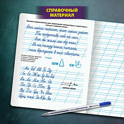 Тетрадь УЧУСЬ ПИСАТЬ № 4 12 л. косая линия, со справочным материалом, обложка картон, ЮНЛАНДИЯ, 404851