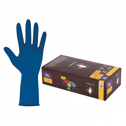 Перчатки латексные смотровые 25 пар (50 штук), размер 9-10, XL (очень большой), синие, SAFE&CARE High Risk DL/TL210